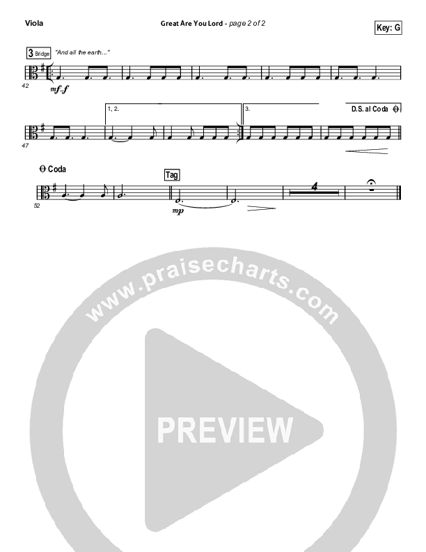 Great Are You Lord (Choral Anthem SATB) Viola (All Sons & Daughters / Arr. Erik Foster)