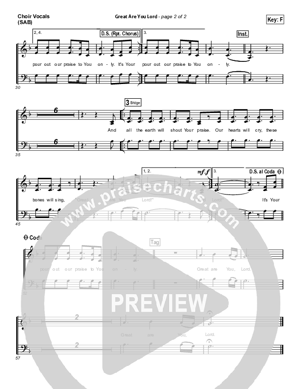 Great Are You Lord (Worship Choir/SAB) Choir Sheet (SAB) (All Sons & Daughters / Arr. Erik Foster)