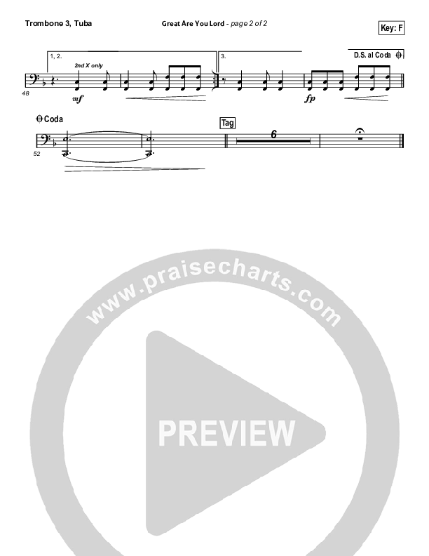 Great Are You Lord (Worship Choir/SAB) Trombone 3/Tuba (All Sons & Daughters / Arr. Erik Foster)