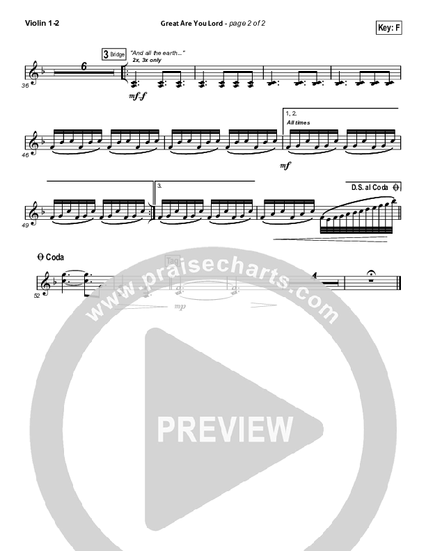 Great Are You Lord (Worship Choir/SAB) Violin 1/2 (All Sons & Daughters / Arr. Erik Foster)