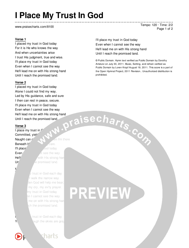 I Place My Trust In God Lyrics (Traditional Hymn)