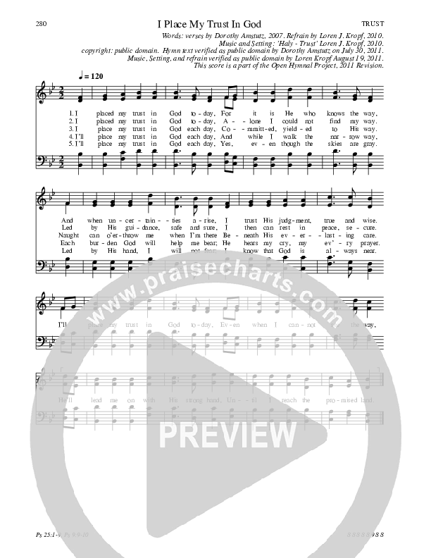 I Place My Trust In God Hymn Sheet (SATB) (Traditional Hymn)