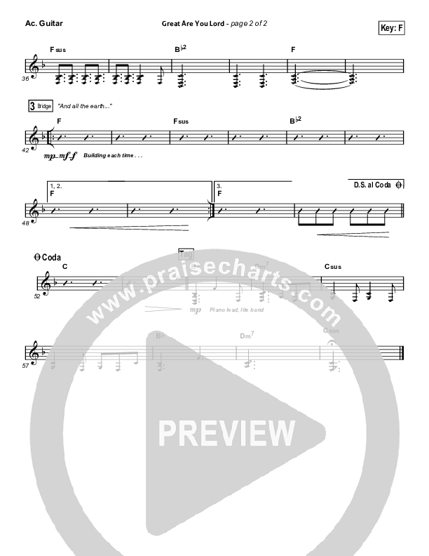 Great Are You Lord (Unison/2-Part) Acoustic Guitar (All Sons & Daughters / Arr. Erik Foster)