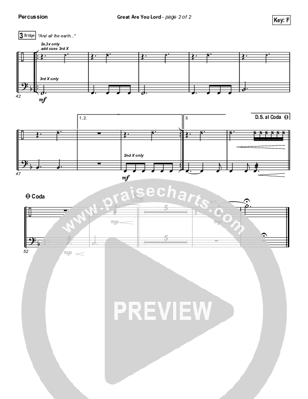 Great Are You Lord (Unison/2-Part) Percussion (All Sons & Daughters / Arr. Erik Foster)