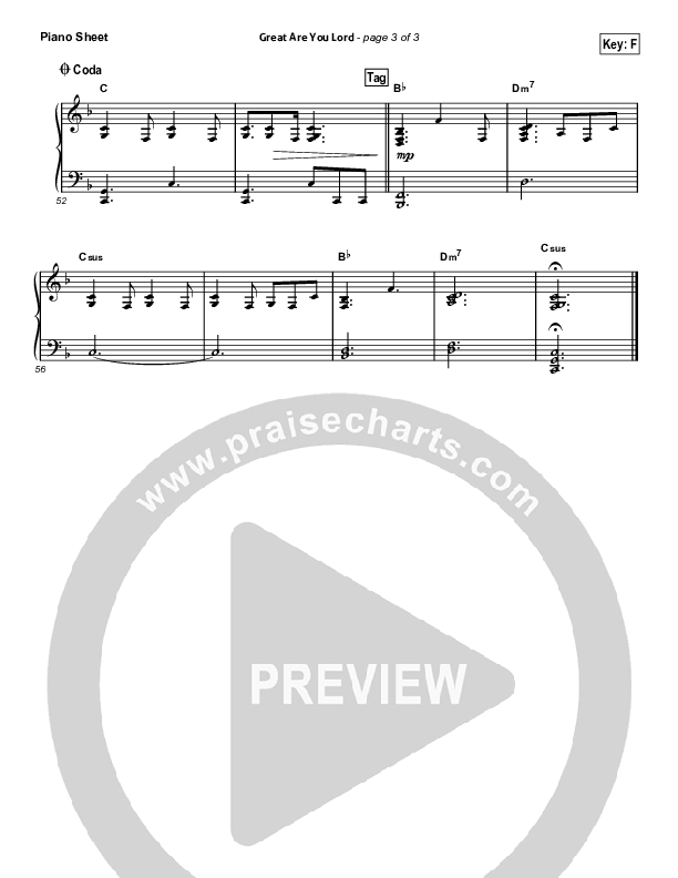 Great Are You Lord (Unison/2-Part) Piano Sheet (All Sons & Daughters / Arr. Erik Foster)