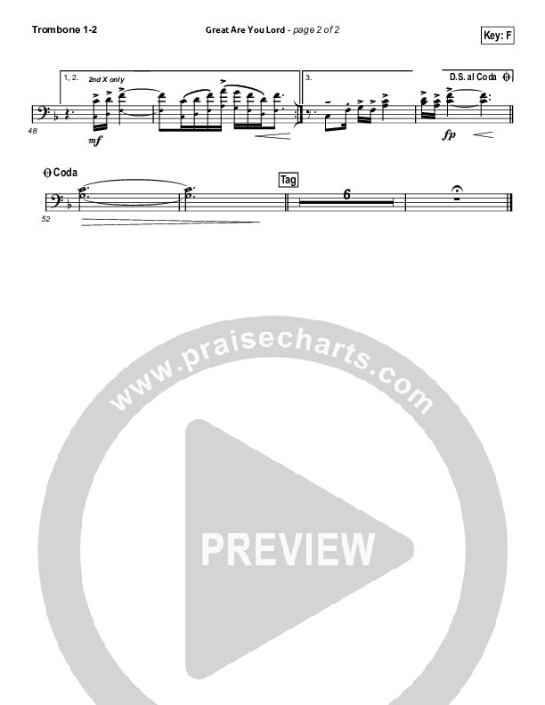 Great Are You Lord (Unison/2-Part) Trombone 1/2 (All Sons & Daughters / Arr. Erik Foster)