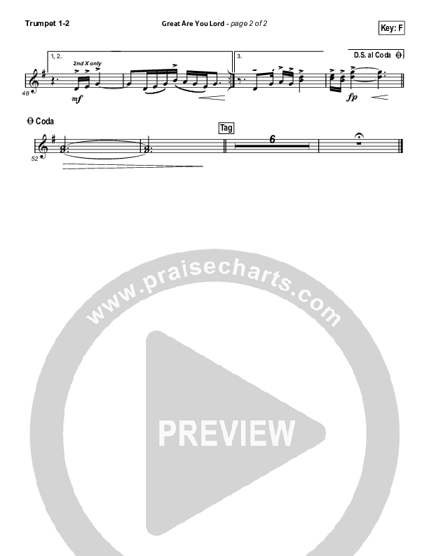 Great Are You Lord (Unison/2-Part) Trumpet 1,2 (All Sons & Daughters / Arr. Erik Foster)