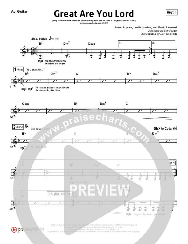 Great Are You Lord (Sing It Now) Acoustic Guitar (All Sons & Daughters / Arr. Erik Foster)