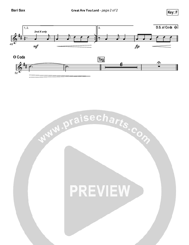 Great Are You Lord (Sing It Now) Bari Sax (All Sons & Daughters / Arr. Erik Foster)