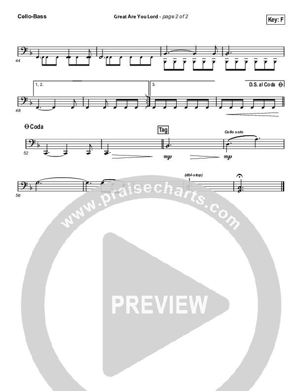 Great Are You Lord (Sing It Now) Cello/Bass (All Sons & Daughters / Arr. Erik Foster)