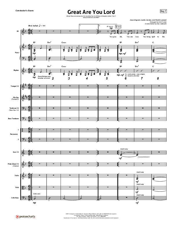 Great Are You Lord (Sing It Now) Conductor's Score (All Sons & Daughters / Arr. Erik Foster)
