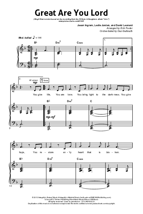Great Are You Lord (Sing It Now) Octavo (SATB & Pno) (All Sons & Daughters / Arr. Erik Foster)