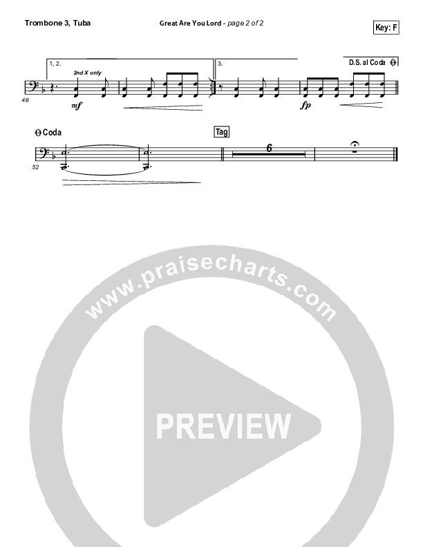 Great Are You Lord (Sing It Now) Trombone 3/Tuba (All Sons & Daughters / Arr. Erik Foster)