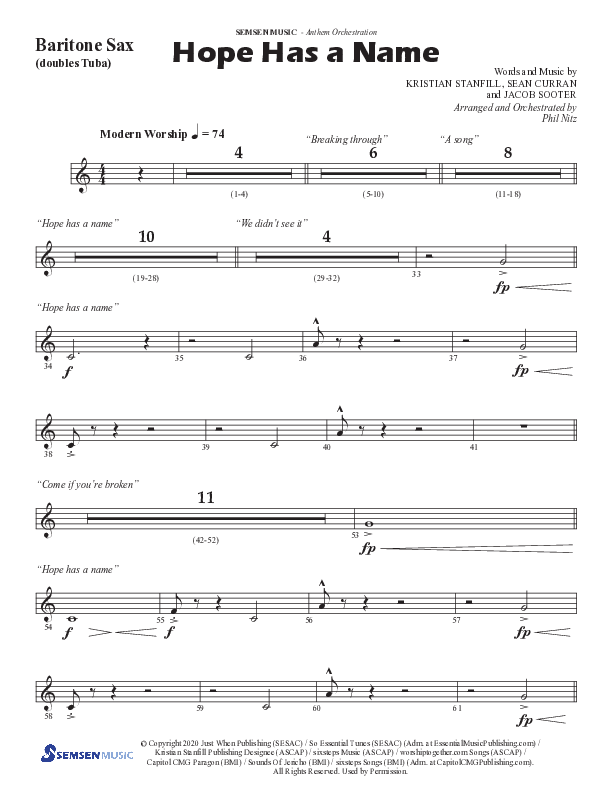 Hope Has A Name (Choral Anthem SATB) Bari Sax (Semsen Music / Arr. Phil Nitz)