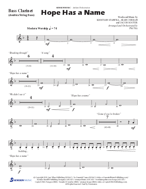 Hope Has A Name (Choral Anthem SATB) Bass Clarinet (Semsen Music / Arr. Phil Nitz)