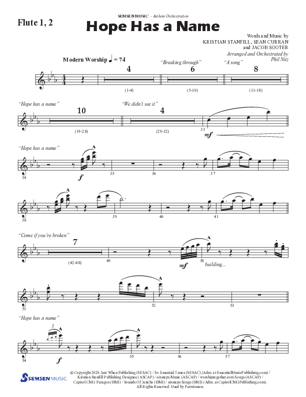 Hope Has A Name (Choral Anthem SATB) Flute 1/2 (Semsen Music / Arr. Phil Nitz)