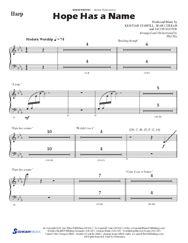 Hope Has A Name (Choral Anthem SATB) Harp (Semsen Music / Arr. Phil Nitz)