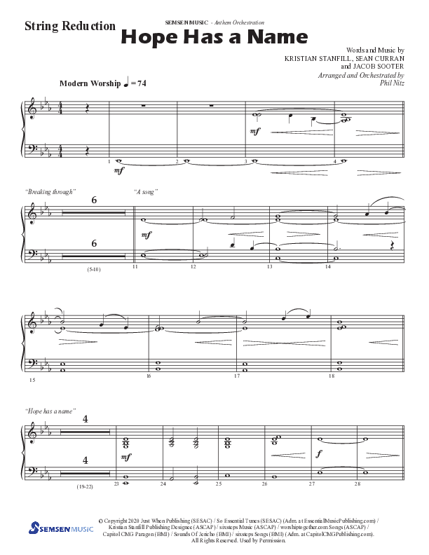 Hope Has A Name (Choral Anthem SATB) String Reduction (Semsen Music / Arr. Phil Nitz)