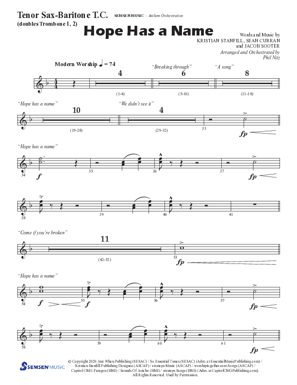 Hope Has A Name (Choral Anthem SATB) Tenor Sax/Baritone T.C. (Semsen Music / Arr. Phil Nitz)