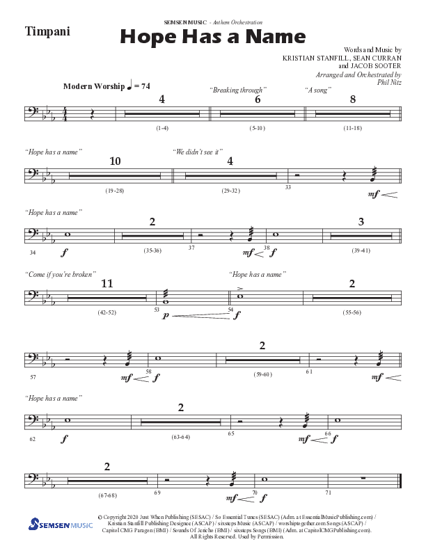Hope Has A Name (Choral Anthem SATB) Timpani (Semsen Music / Arr. Phil Nitz)