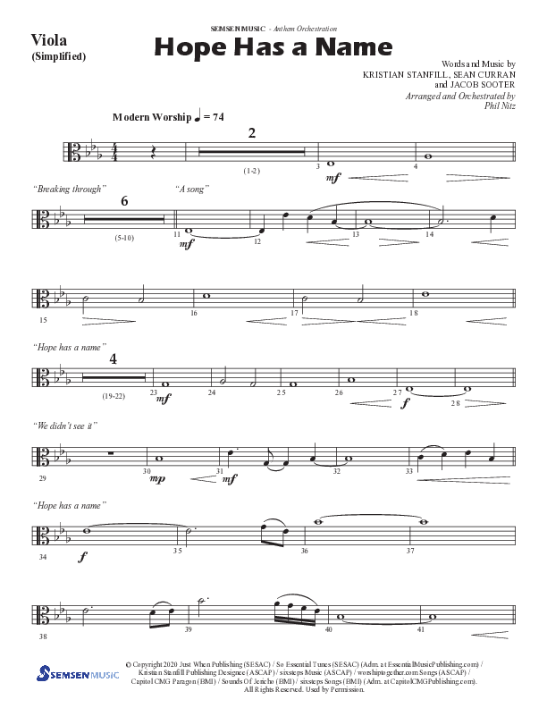 Hope Has A Name (Choral Anthem SATB) Viola (Semsen Music / Arr. Phil Nitz)