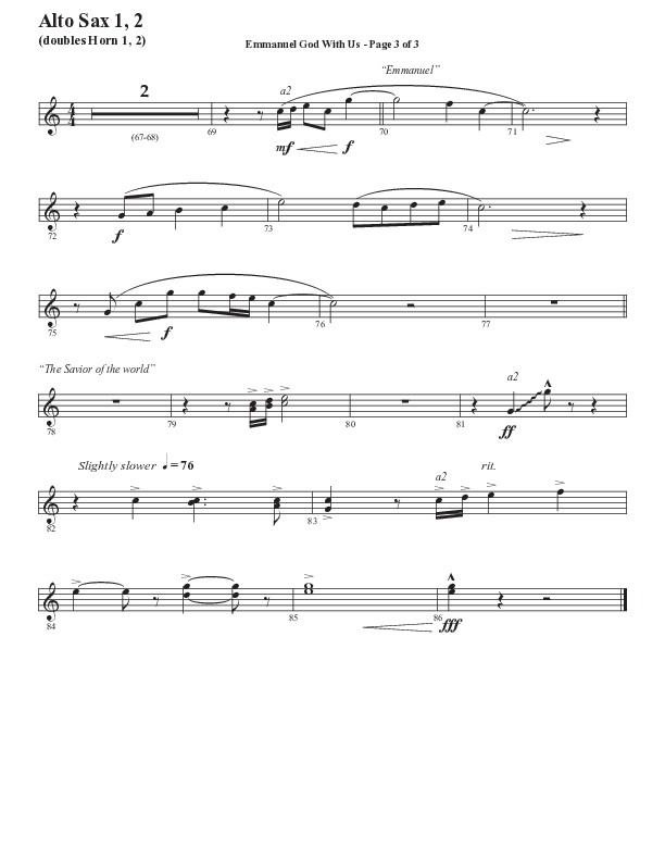 Emmanuel God With Us with Joy To The World (Choral Anthem SATB) Alto Sax 1/2 (Semsen Music / Arr. Daniel Semsen)