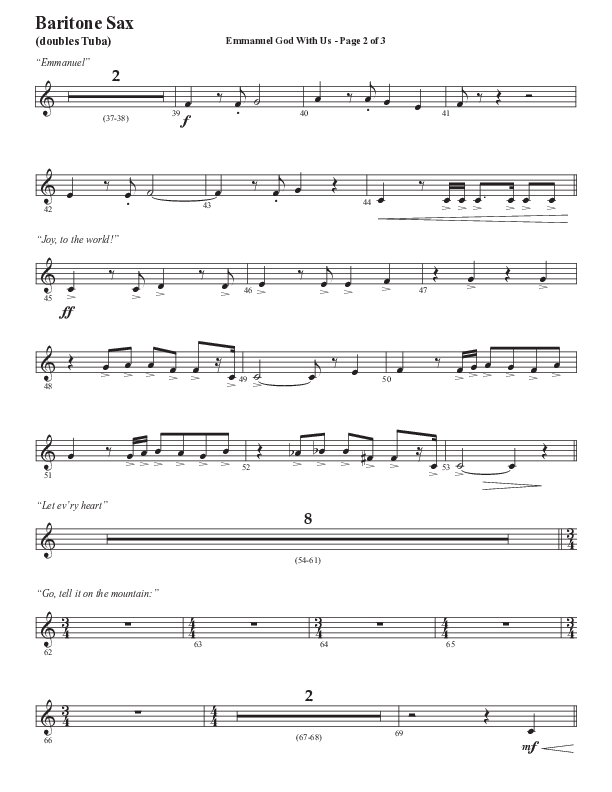 Emmanuel God With Us with Joy To The World (Choral Anthem SATB) Bari Sax (Semsen Music / Arr. Daniel Semsen)