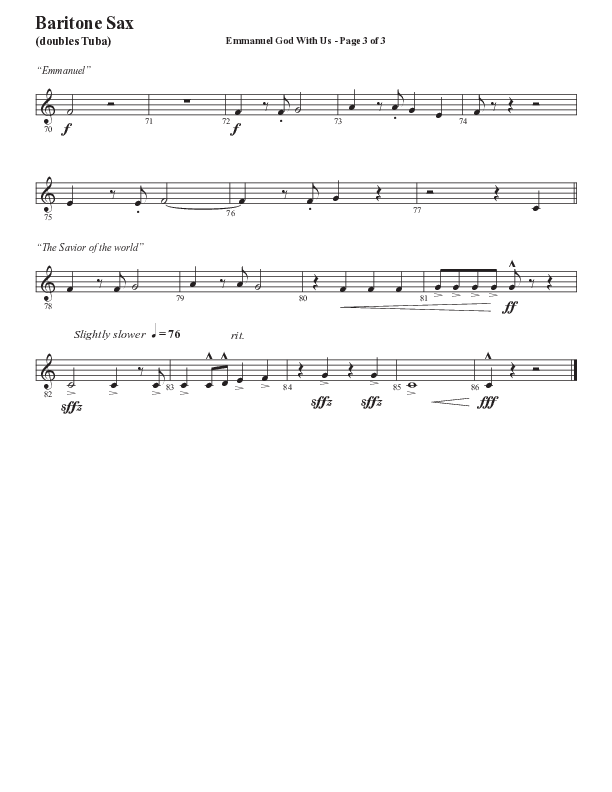 Emmanuel God With Us with Joy To The World (Choral Anthem SATB) Bari Sax (Semsen Music / Arr. Daniel Semsen)