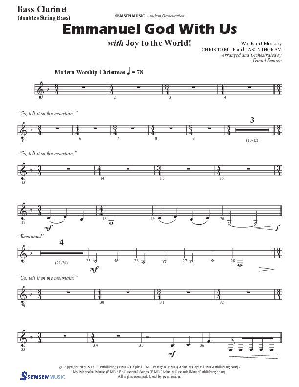 Emmanuel God With Us with Joy To The World (Choral Anthem SATB) Bass Clarinet (Semsen Music / Arr. Daniel Semsen)