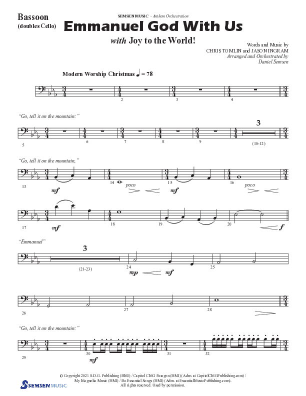 Emmanuel God With Us with Joy To The World (Choral Anthem SATB) Bassoon (Semsen Music / Arr. Daniel Semsen)