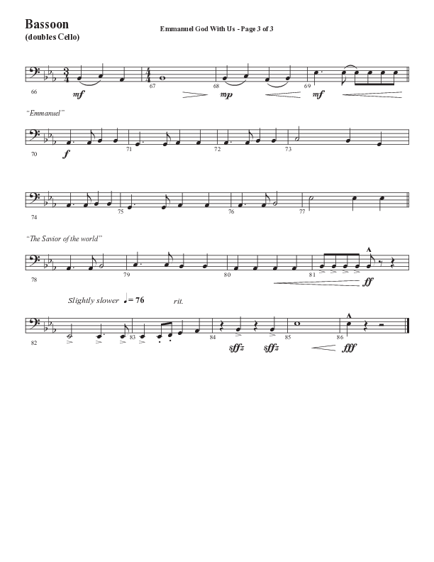 Emmanuel God With Us with Joy To The World (Choral Anthem SATB) Bassoon (Semsen Music / Arr. Daniel Semsen)