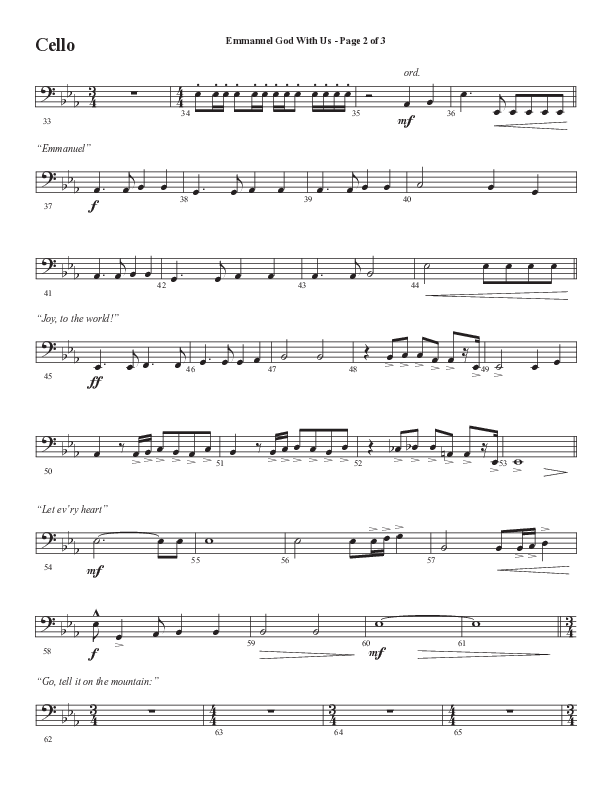 Emmanuel God With Us with Joy To The World (Choral Anthem SATB) Cello (Semsen Music / Arr. Daniel Semsen)