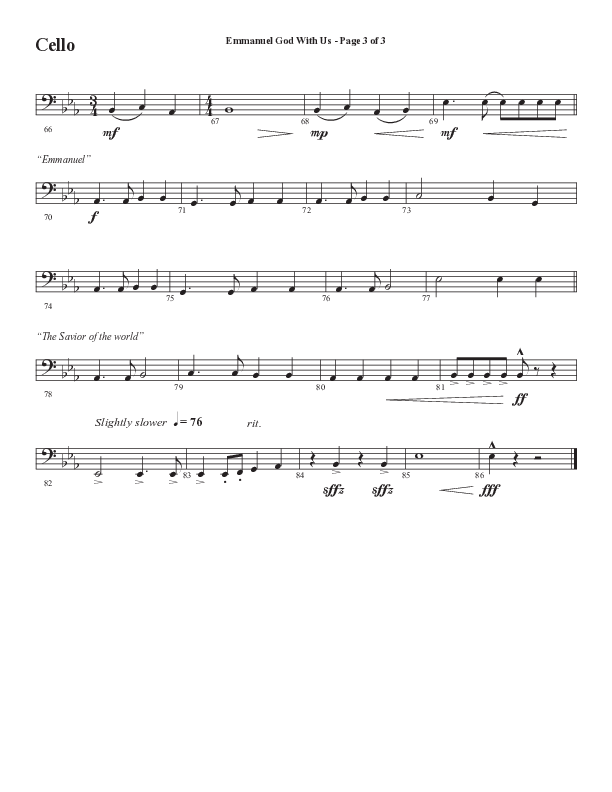 Emmanuel God With Us with Joy To The World (Choral Anthem SATB) Cello (Semsen Music / Arr. Daniel Semsen)