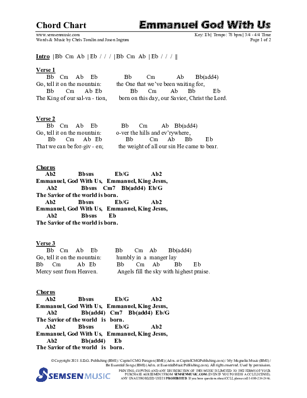 Emmanuel God With Us with Joy To The World (Choral Anthem SATB) Chords & Lead Sheet (Semsen Music / Arr. Daniel Semsen)