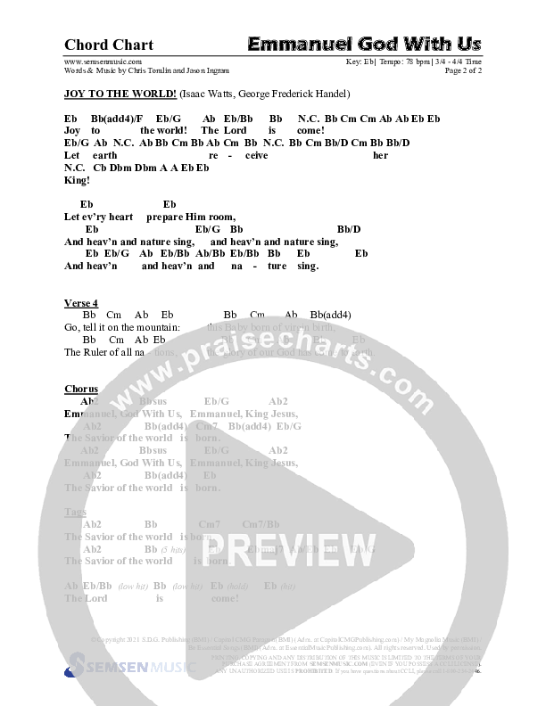 Emmanuel God With Us with Joy To The World (Choral Anthem SATB) Chords & Lead Sheet (Semsen Music / Arr. Daniel Semsen)