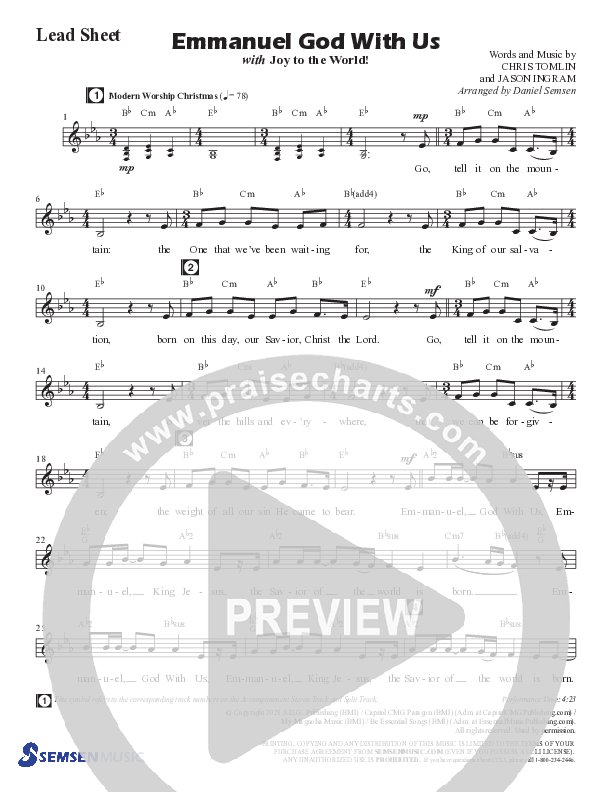 Emmanuel God With Us with Joy To The World (Choral Anthem SATB) Chords & Lead Sheet (Semsen Music / Arr. Daniel Semsen)