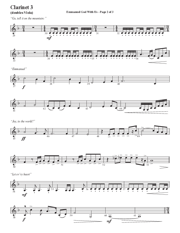 Emmanuel God With Us with Joy To The World (Choral Anthem SATB) Clarinet 3 (Semsen Music / Arr. Daniel Semsen)