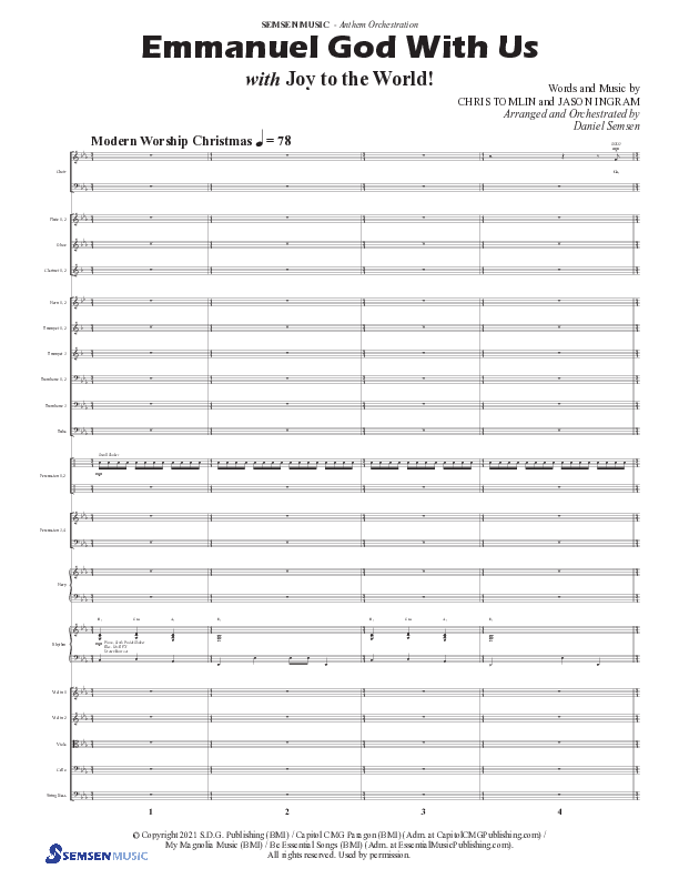 Emmanuel God With Us with Joy To The World (Choral Anthem SATB) Orchestration (Semsen Music / Arr. Daniel Semsen)