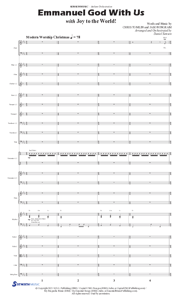 Emmanuel God With Us with Joy To The World (Choral Anthem SATB) Conductor's Score II (Semsen Music / Arr. Daniel Semsen)