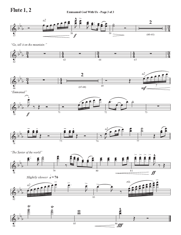 Emmanuel God With Us with Joy To The World (Choral Anthem SATB) Flute 1/2 (Semsen Music / Arr. Daniel Semsen)