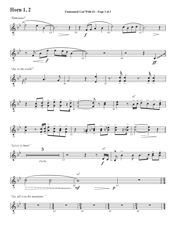 Emmanuel God With Us with Joy To The World (Choral Anthem SATB) French Horn 1/2 (Semsen Music / Arr. Daniel Semsen)