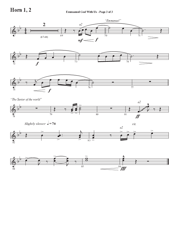 Emmanuel God With Us with Joy To The World (Choral Anthem SATB) French Horn 1/2 (Semsen Music / Arr. Daniel Semsen)