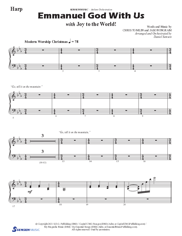 Emmanuel God With Us with Joy To The World (Choral Anthem SATB) Harp (Semsen Music / Arr. Daniel Semsen)