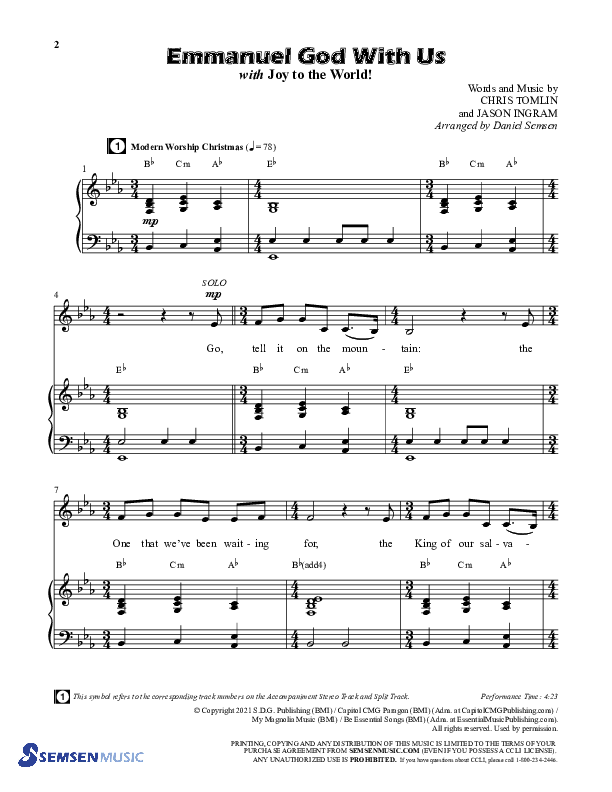 Emmanuel God With Us with Joy To The World (Choral Anthem SATB) Anthem (SATB/Piano) (Semsen Music / Arr. Daniel Semsen)