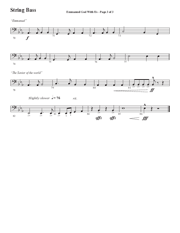 Emmanuel God With Us with Joy To The World (Choral Anthem SATB) String Bass (Semsen Music / Arr. Daniel Semsen)