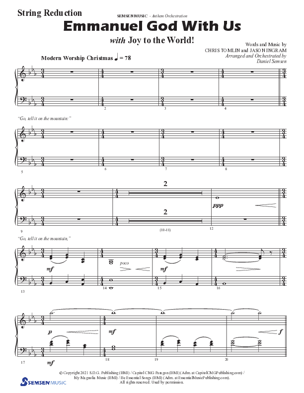 Emmanuel God With Us with Joy To The World (Choral Anthem SATB) String Reduction (Semsen Music / Arr. Daniel Semsen)