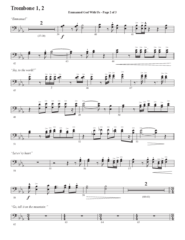 Emmanuel God With Us with Joy To The World (Choral Anthem SATB) Trombone 1/2 (Semsen Music / Arr. Daniel Semsen)