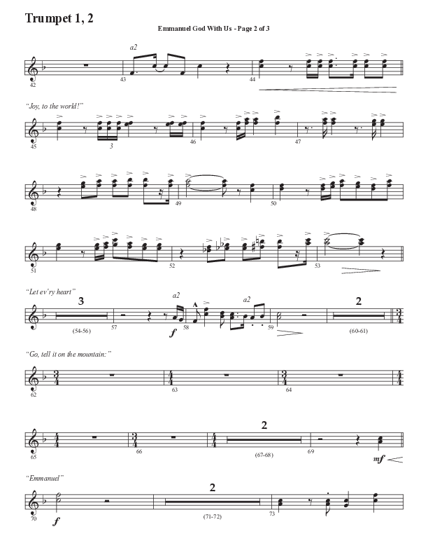Emmanuel God With Us with Joy To The World (Choral Anthem SATB) Trumpet 1,2 (Semsen Music / Arr. Daniel Semsen)