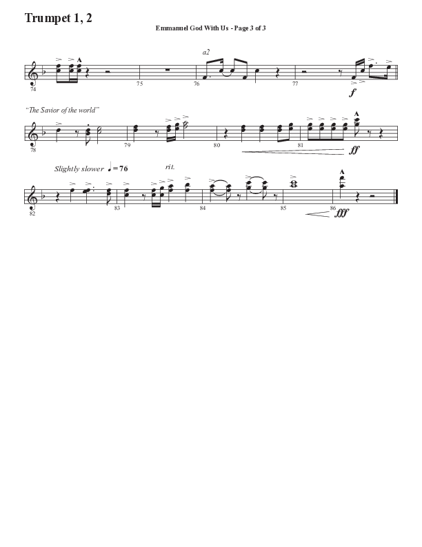 Emmanuel God With Us with Joy To The World (Choral Anthem SATB) Trumpet 1,2 (Semsen Music / Arr. Daniel Semsen)