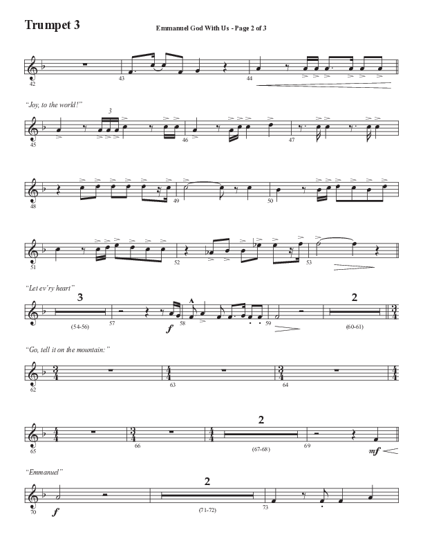 Emmanuel God With Us with Joy To The World (Choral Anthem SATB) Trumpet 3 (Semsen Music / Arr. Daniel Semsen)